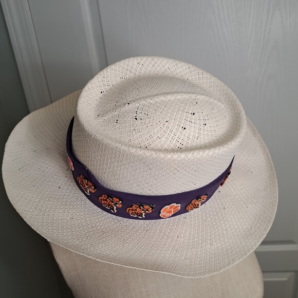 Clemson IPTAY White Straw Panama Hat London Fog - Picture 3 of 5